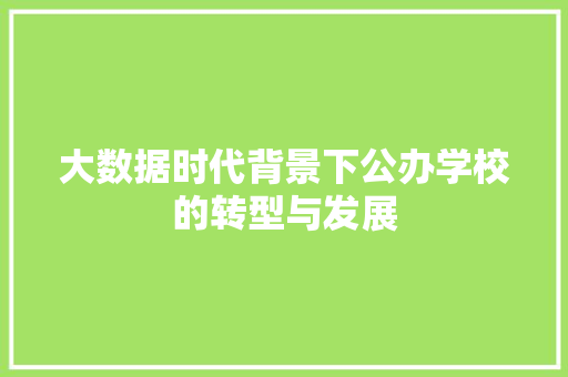 大数据时代背景下公办学校的转型与发展