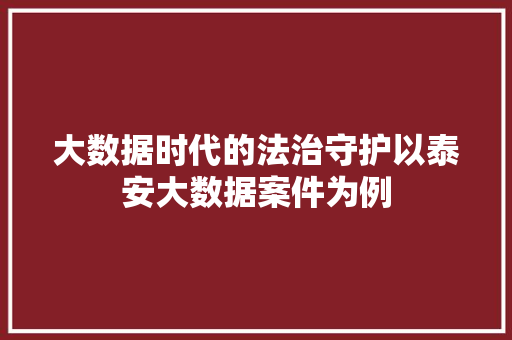 大数据时代的法治守护以泰安大数据案件为例  第1张
