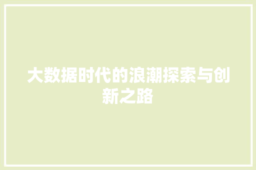 大数据时代的浪潮探索与创新之路  第1张