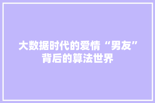 大数据时代的爱情“男友”背后的算法世界