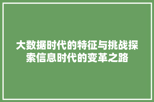 大数据时代的特征与挑战探索信息时代的变革之路  第1张