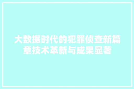 大数据时代的犯罪侦查新篇章技术革新与成果显著  第1张