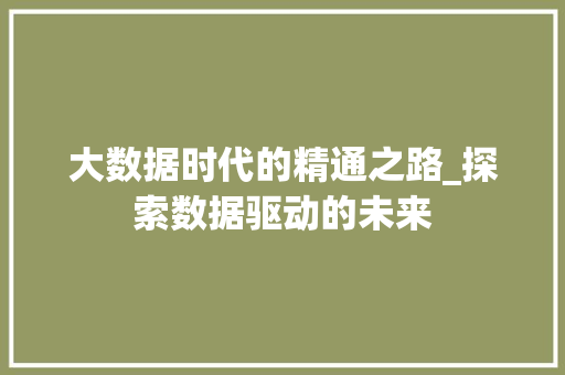 大数据时代的精通之路_探索数据驱动的未来  第1张