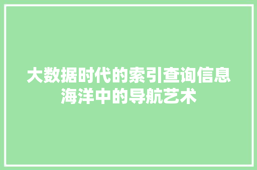 大数据时代的索引查询信息海洋中的导航艺术
