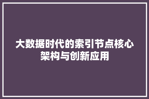 大数据时代的索引节点核心架构与创新应用
