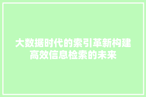 大数据时代的索引革新构建高效信息检索的未来