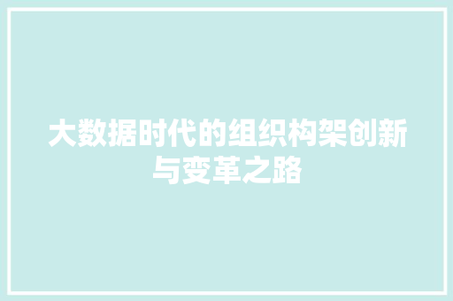大数据时代的组织构架创新与变革之路