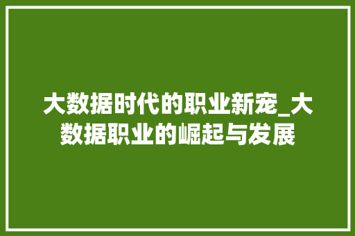 大数据时代的职业新宠_大数据职业的崛起与发展  第1张