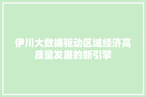 伊川大数据驱动区域经济高质量发展的新引擎