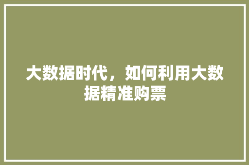 大数据时代，如何利用大数据精准购票