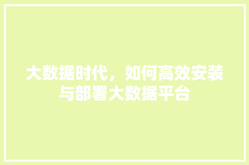 大数据时代，如何高效安装与部署大数据平台
