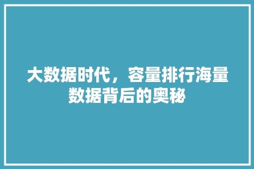大数据时代，容量排行海量数据背后的奥秘