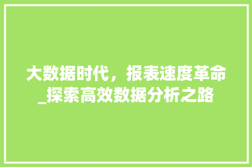 大数据时代，报表速度革命_探索高效数据分析之路