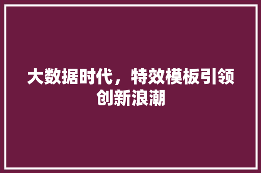 大数据时代，特效模板引领创新浪潮