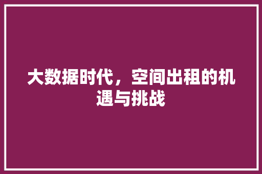 大数据时代，空间出租的机遇与挑战
