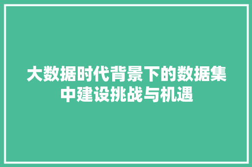 大数据时代背景下的数据集中建设挑战与机遇  第1张