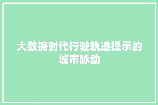 大数据时代行驶轨迹提示的城市脉动