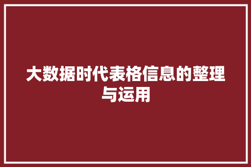 大数据时代表格信息的整理与运用
