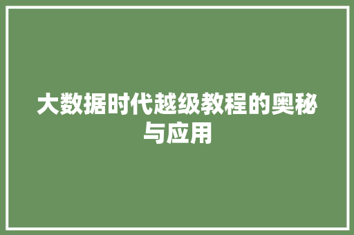 大数据时代越级教程的奥秘与应用