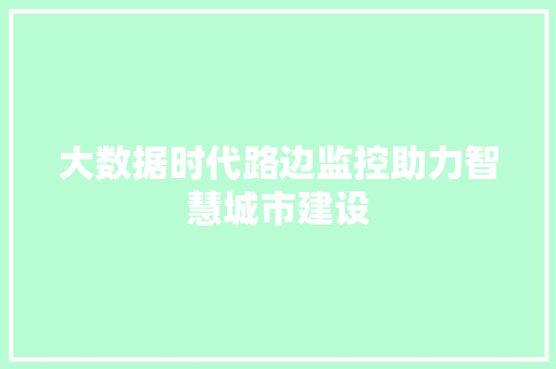 大数据时代路边监控助力智慧城市建设