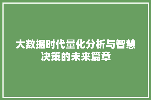 大数据时代量化分析与智慧决策的未来篇章  第1张