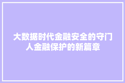 大数据时代金融安全的守门人金融保护的新篇章  第1张