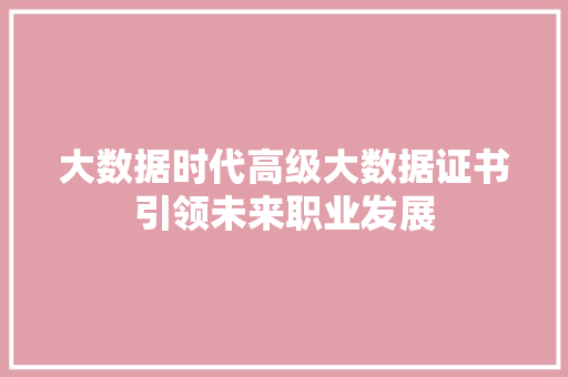 大数据时代高级大数据证书引领未来职业发展  第1张