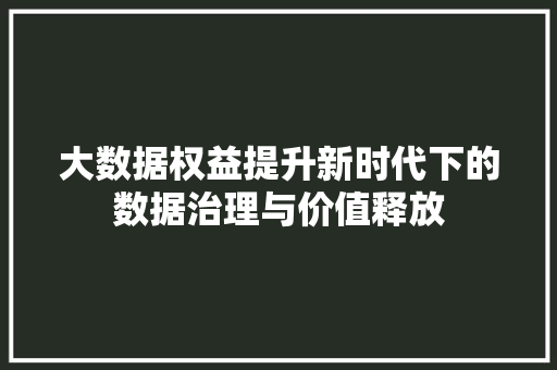 大数据权益提升新时代下的数据治理与价值释放