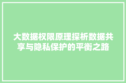 大数据权限原理探析数据共享与隐私保护的平衡之路  第1张