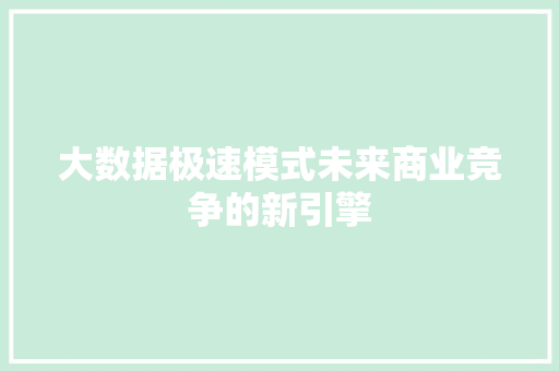 大数据极速模式未来商业竞争的新引擎  第1张