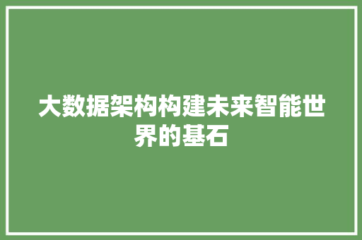 大数据架构构建未来智能世界的基石