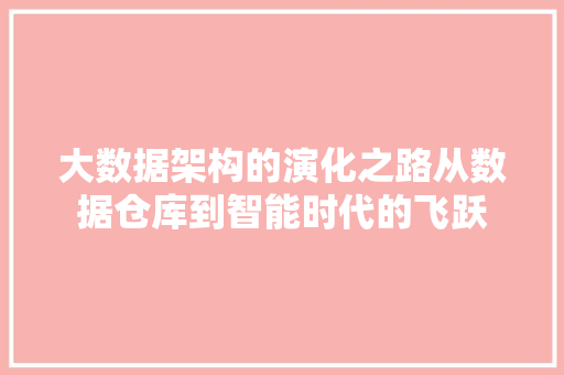 大数据架构的演化之路从数据仓库到智能时代的飞跃