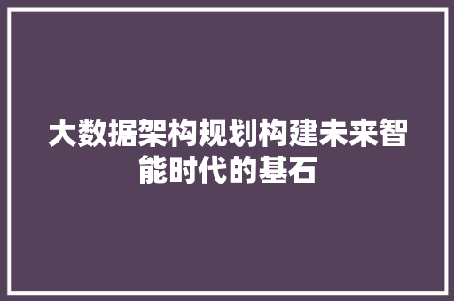 大数据架构规划构建未来智能时代的基石