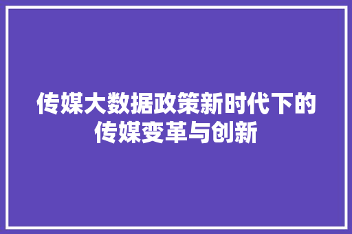 传媒大数据政策新时代下的传媒变革与创新  第1张
