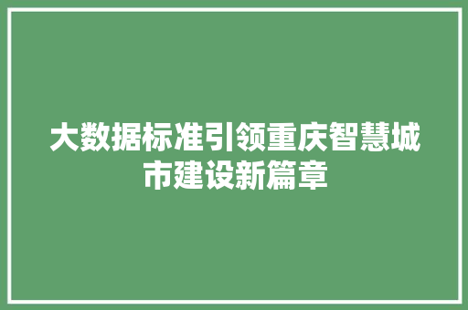大数据标准引领重庆智慧城市建设新篇章  第1张