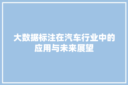 大数据标注在汽车行业中的应用与未来展望  第1张