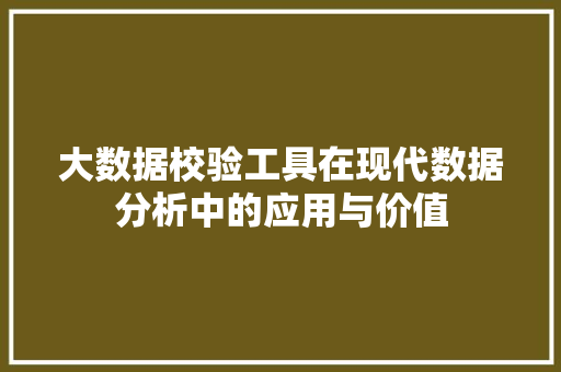 大数据校验工具在现代数据分析中的应用与价值