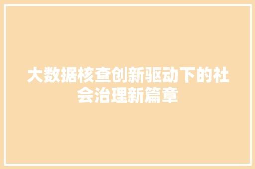 大数据核查创新驱动下的社会治理新篇章  第1张