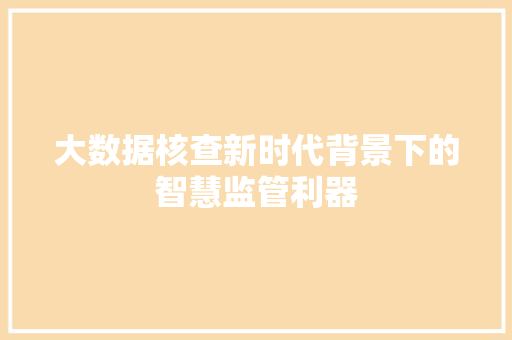 大数据核查新时代背景下的智慧监管利器  第1张