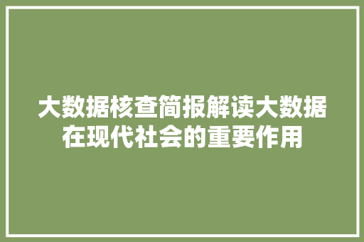大数据核查简报解读大数据在现代社会的重要作用  第1张