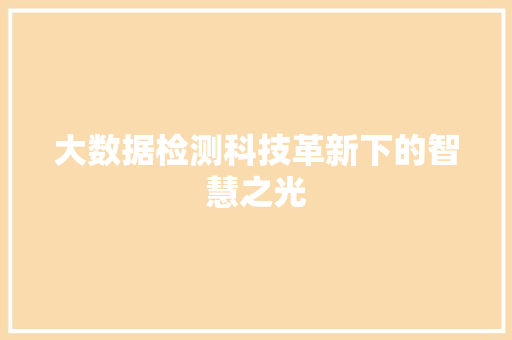 大数据检测科技革新下的智慧之光  第1张