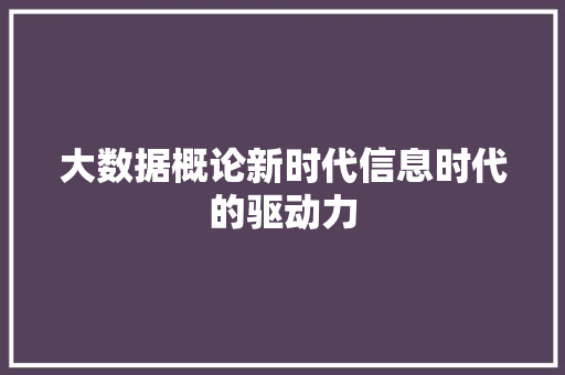 大数据概论新时代信息时代的驱动力  第1张