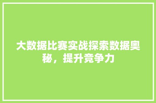 大数据比赛实战探索数据奥秘，提升竞争力  第1张