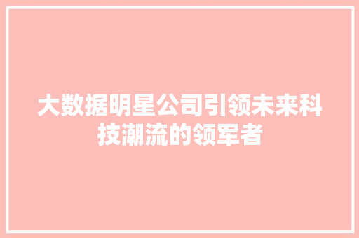 大数据明星公司引领未来科技潮流的领军者  第1张