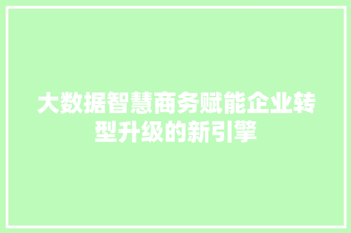 大数据智慧商务赋能企业转型升级的新引擎  第1张