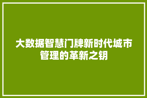 大数据智慧门牌新时代城市管理的革新之钥