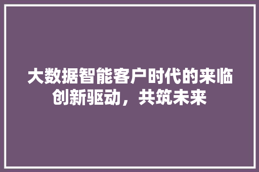 大数据智能客户时代的来临创新驱动，共筑未来  第1张