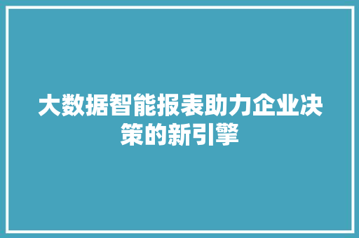 大数据智能报表助力企业决策的新引擎