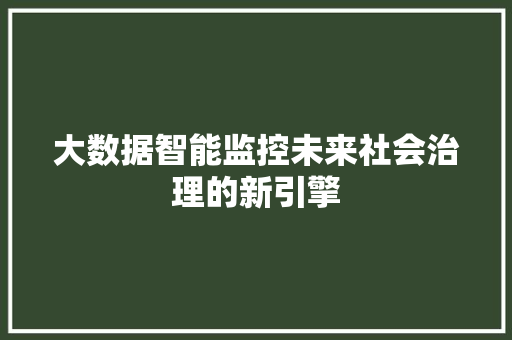 大数据智能监控未来社会治理的新引擎  第1张