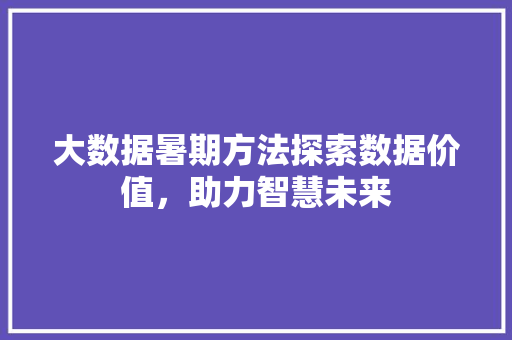 大数据暑期方法探索数据价值，助力智慧未来  第1张